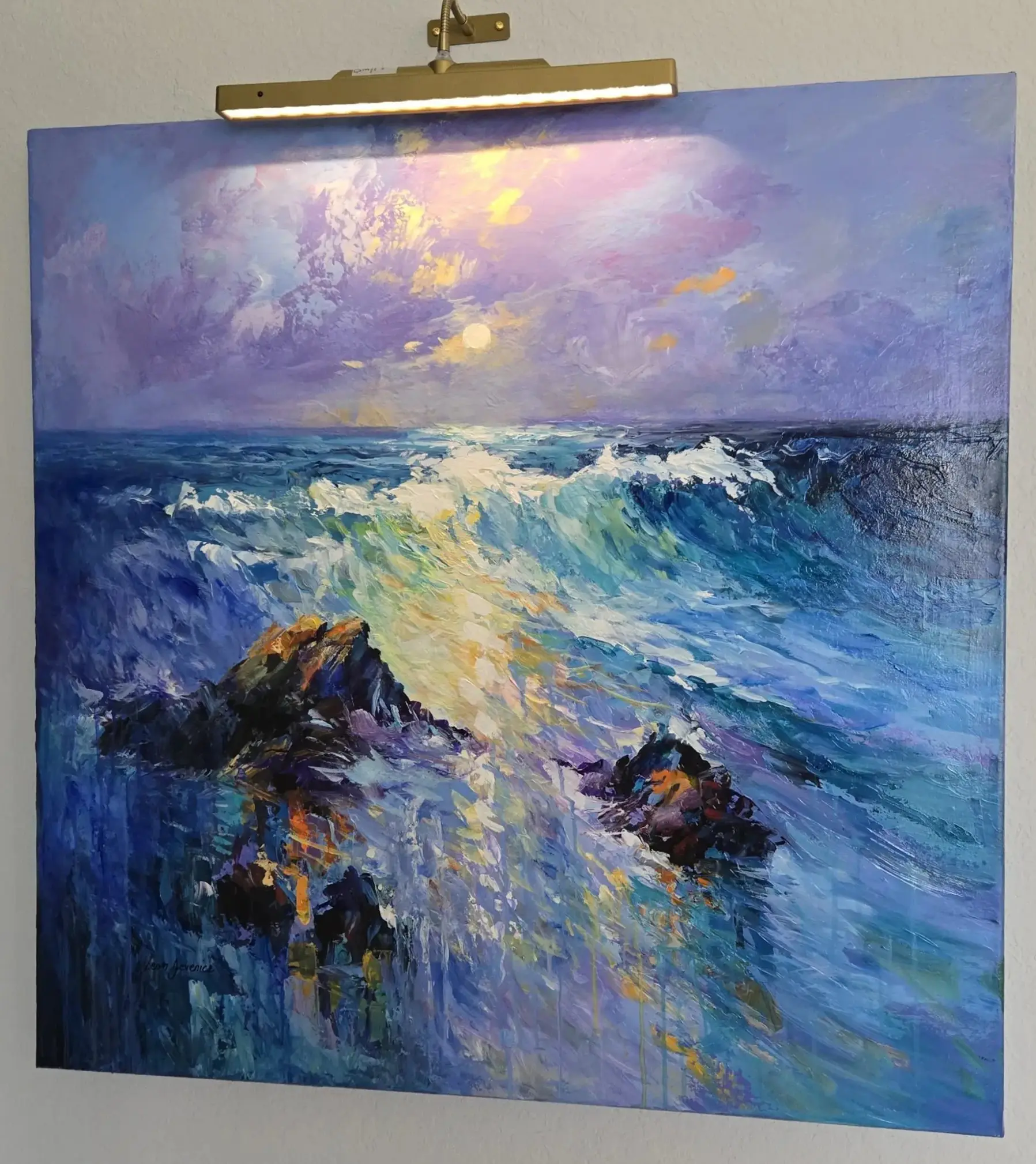 new A painting of the ocean with waves crashing on it.